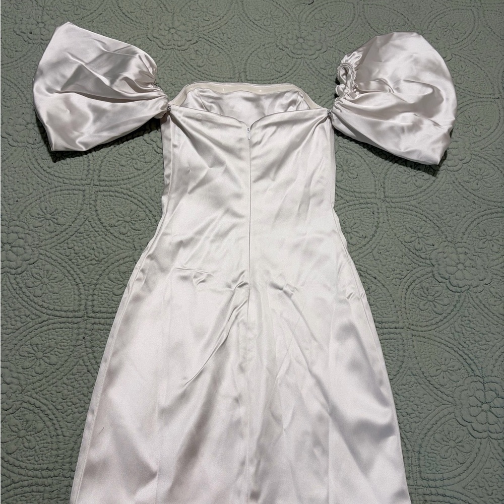 Abercrombie & Fitch White Satin Off-Shoulder Puff Sleeve Mini Dress XS - Picture 7 of 14